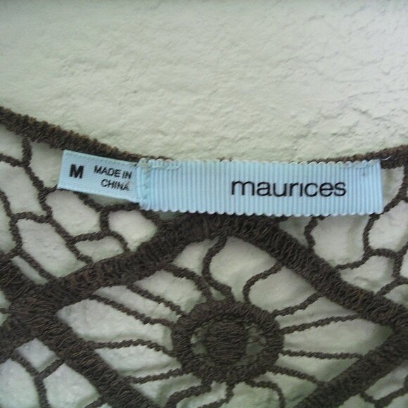 Bohemian crocheted lace dark green long sleeve fringed top size medium - Picture 6 of 10